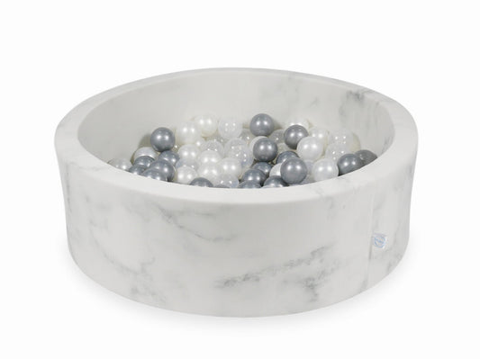 Piscine à Balles 90x30 marbre avec boules 200pcs (perle, transparent, argent)