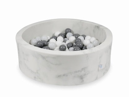 Piscine à Balles 90x30 marbre avec boules 200pcs (blanc, gris, blanc laineux)