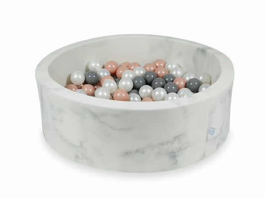 Piscine à Balles 90x30 marbre avec boules 200pcs (or rose, gris, perle)