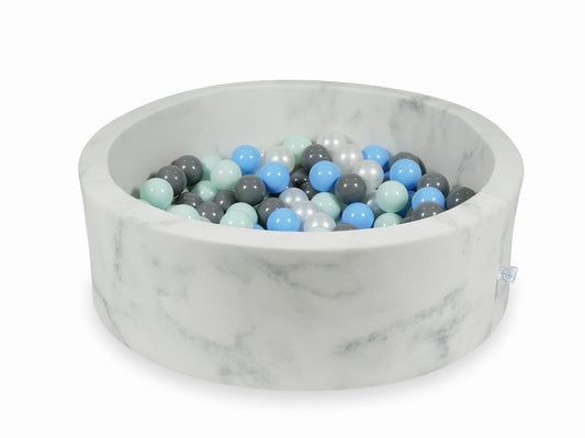 Piscine à Balles 90x30 marbre avec boules 200pcs (menthe clair, bleu bébé, gris, perle)