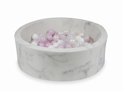 Piscine à Balles 90x30 marbre avec boules 200pcs (perle rose layette, blanc, transparent, perle)