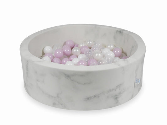 Piscine à Balles 90x30 marbre avec boules 200pcs (perle rose layette, blanc, transparent, perle)