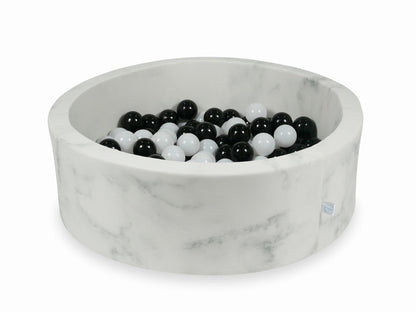 Piscine à Balles 90x30 marbre avec boules 200pcs (noir, blanc laineux)