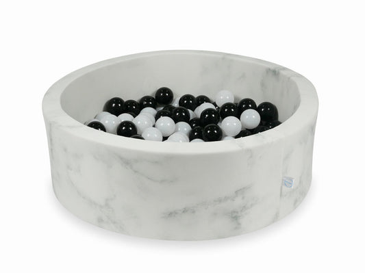 Piscine à Balles 90x30 marbre avec boules 200pcs (noir, blanc laineux)
