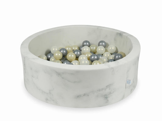 Piscine à Balles 90x30 marbre avec boules 200pcs (or clair, argent, effet sirène)