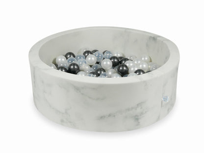 Piscine à Balles 90x30 marbre avec boules 200pcs (graphite métallique, perle, transparent)