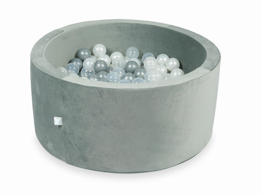 Piscine à balles avec balles 300pcs 90x40 gris velours (transparent, perle, argent)