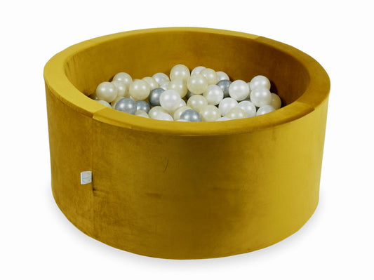 Piscine à Balles avec boules 300pcs 90x40 velours doré (or clair, argent, perle)