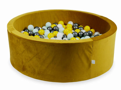 Piscine à balles avec balles 500pcs 110x40 velours doré (jaune, menthe clair, graphite métallique, blanc, perle)