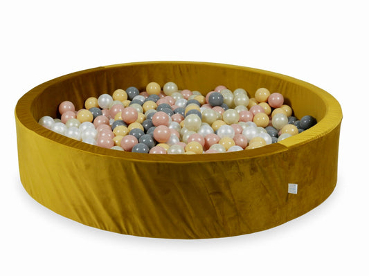 Piscine à Balles avec boules 600pcs 130x30 velours doré (beige, or rose, or clair, perle, gris)