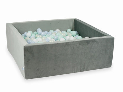 Piscine à Balles avec balles 600pcs 110x110x40 gris velours (bleu bébé perle, menthe clair, effet sirène, blanc)