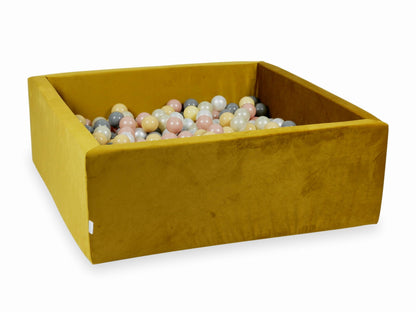 Piscine à Balles avec boules 600pcs 110x110x40 velours or (beige, or rose, or clair, perle, gris)