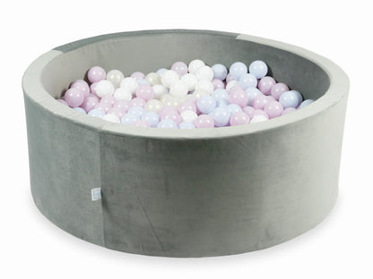 Piscine à Balles avec balles 500pcs 110x40 gris velours (perle rose layette, perle bleu layette, effet sirène, blanc)