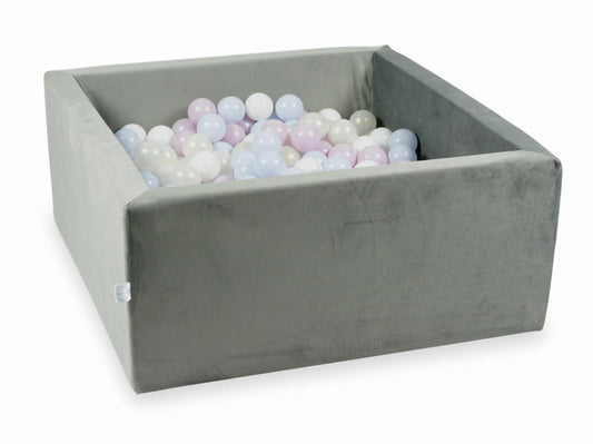 Piscine à Balles avec balles 400pcs 90x90x40 gris velours (perle rose layette, perle bleu layette, effet sirène, blanc)