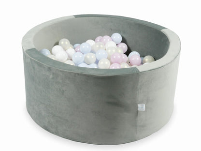 Piscine à Balles avec balles 300pcs 90x40 gris velours (perle rose layette, perle bleu layette, effet sirène, blanc)