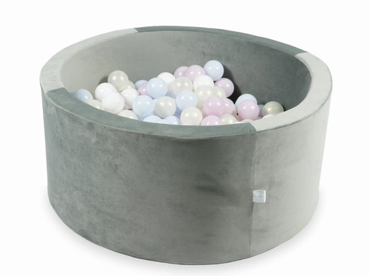 Piscine à Balles avec balles 300pcs 90x40 gris velours (perle rose layette, perle bleu layette, effet sirène, blanc)