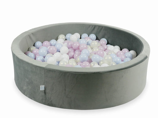 Piscine à Balles avec balles 400pcs 110x30 gris velours (perle rose layette, perle bleu layette, effet sirène, blanc)