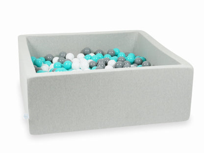 Piscine à Balles gris clair 110x110x40 avec balles 600pcs (turquoise, blanc, gris)