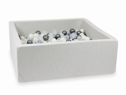 Piscine à Balles gris clair 110x110x40 avec boules 600pcs (transparent, graphite métallique, effet sirène)