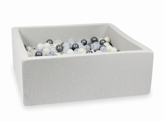 Piscine à Balles gris clair 110x110x40 avec boules 600pcs (transparent, graphite métallique, effet sirène)