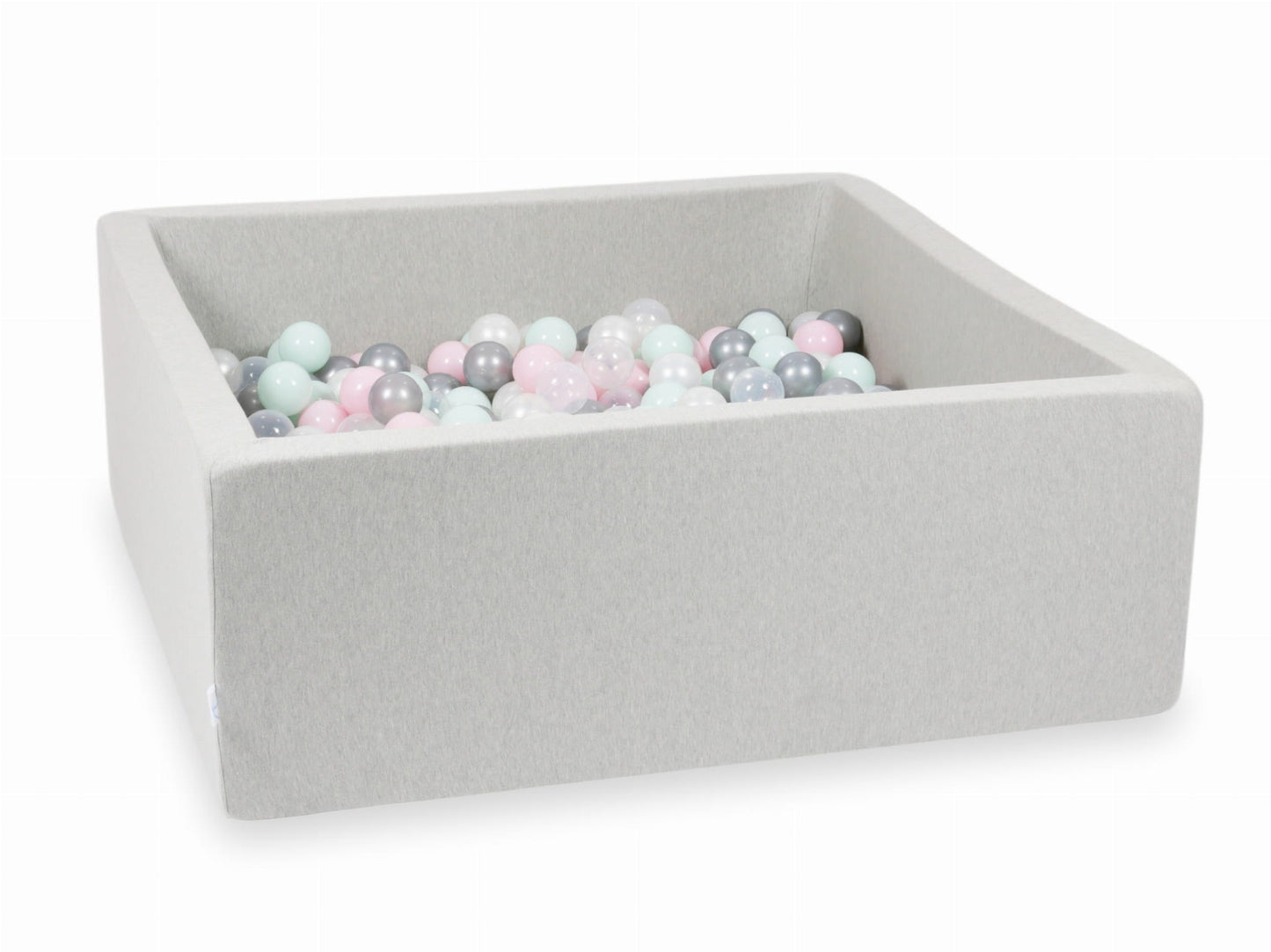 Piscine à Balles gris clair 110x110x40 avec boules 600pcs (transparent, perle, argent, rose bébé, menthe clair)