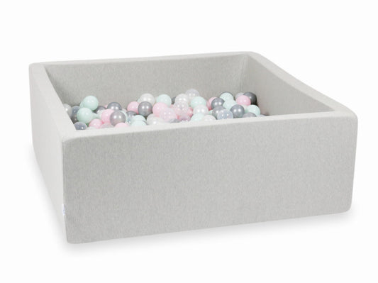 Piscine à Balles gris clair 110x110x40 avec boules 600pcs (transparent, perle, argent, rose bébé, menthe clair)