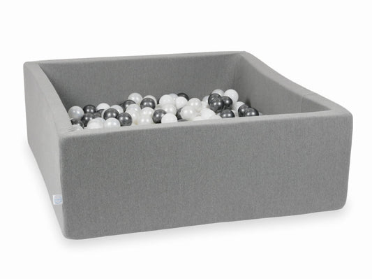 Piscine à Balles gris 110x110x40 avec boules 600pcs (blanc, perle, graphite métallisé)