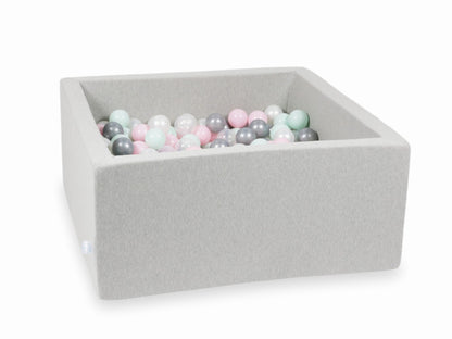 Piscine à Balles gris clair 90x90x40 avec boules 400pcs (transparent, perle, argent, rose bébé, menthe clair)