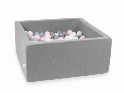 Piscine à Balles gris 90x90x40 avec balles 400pcs (transparent, blanc, gris, rose bébé)