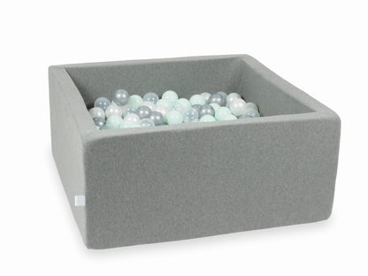 Piscine à Balles gris 90x90x40 avec boules 400pcs (transparent, perle, argent, menthe clair)