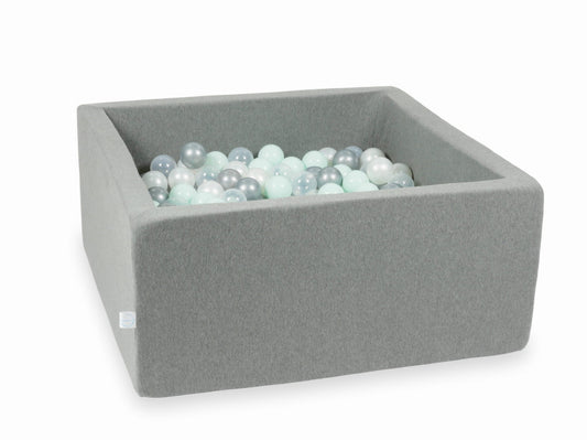 Piscine à Balles gris 90x90x40 avec boules 400pcs (transparent, perle, argent, menthe clair)