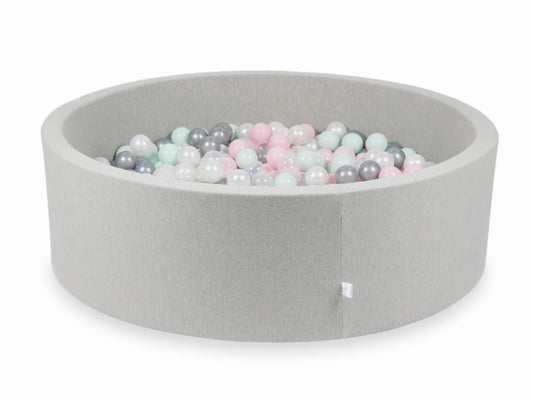 Piscine à Balles gris clair 130x40 avec boules 700pcs (transparent, perle, argent, rose bébé, menthe clair)