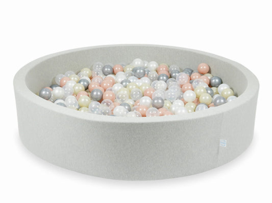 Piscine à Balles gris clair 130x30 avec boules 600pcs (transparent, perle, argent, or rose, or clair)