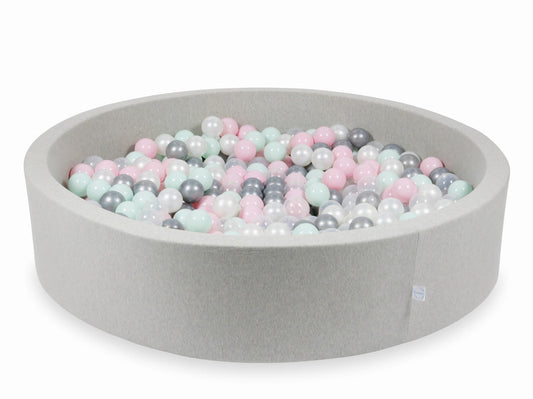 Piscine à Balles gris clair 130x30 avec boules 600pcs (transparent, perle, argent, rose bébé, menthe clair)