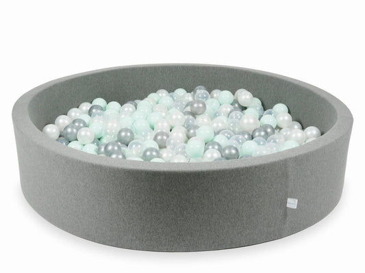 Piscine à Balles gris 130x30 avec boules 600pcs (transparent, perle, argent, menthe clair)