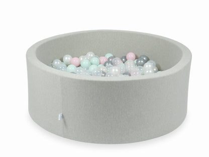 Piscine à Balles gris clair 110x40 avec boules 500pcs (transparent, perle, argent, rose bébé, menthe clair)