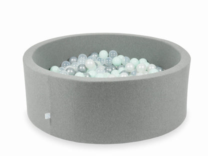 Piscine à Balles gris 110x40 avec boules 500pcs (transparent, perle, argent, menthe clair)