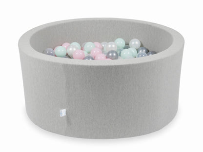Piscine à Balles gris clair 90x40 avec boules 300pcs (transparent, perle, argent, rose bébé, menthe clair)
