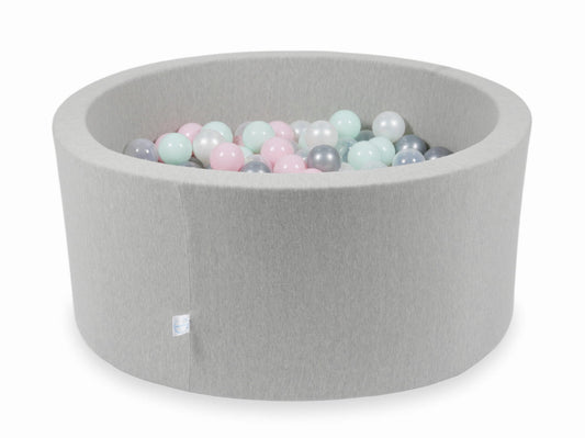 Piscine à Balles gris clair 90x40 avec boules 300pcs (transparent, perle, argent, rose bébé, menthe clair)