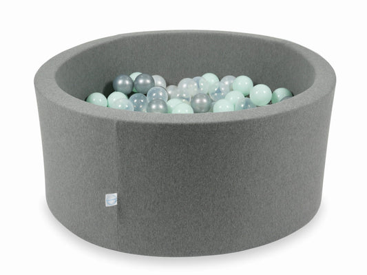 Piscine à Balles gris 90x40 avec boules 300pcs (transparent, perle, argent, menthe clair)