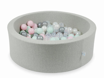 Piscine à Balles gris clair 90x30 avec boules 200pcs (transparent, perle, argent, rose bébé, menthe clair)
