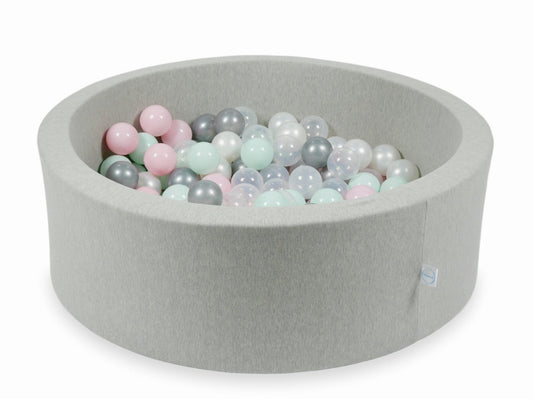 Piscine à Balles gris clair 90x30 avec boules 200pcs (transparent, perle, argent, rose bébé, menthe clair)