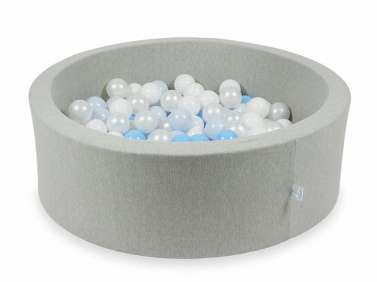 Piscine à Balles gris clair 90x30 avec boules 200pcs (blanc, perle, bleu bébé, bleu bébé perle)