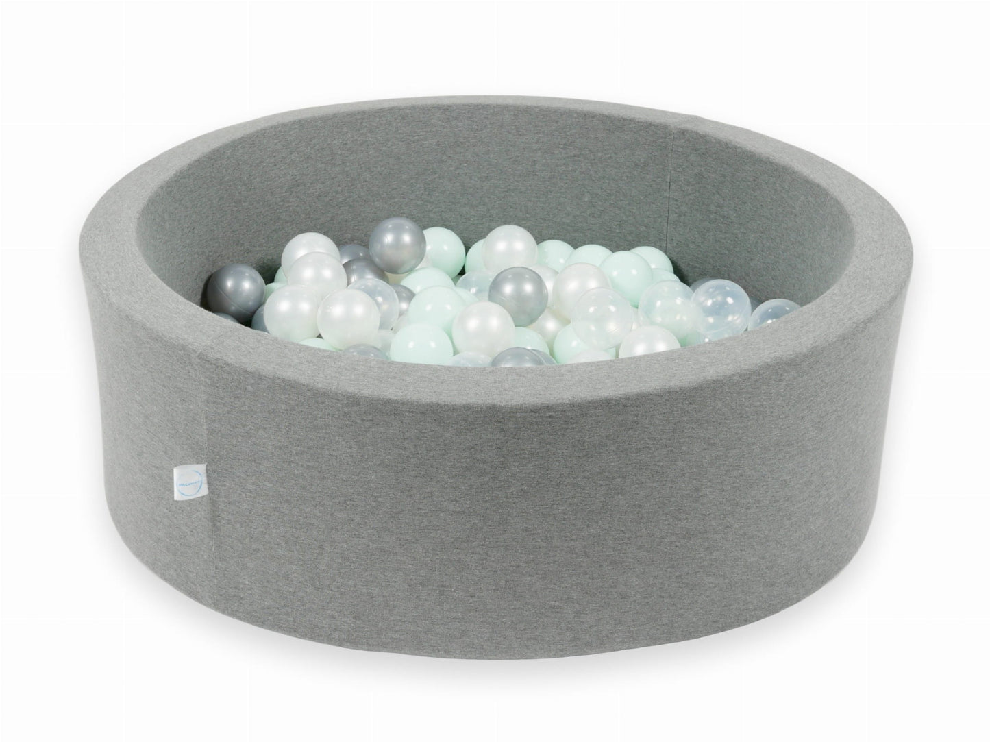 Piscine à Balles gris 90x30 avec boules 200pcs (transparent, perle, argent, menthe clair)