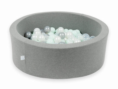 Piscine à Balles gris 90x30 avec boules 200pcs (transparent, perle, argent, menthe clair)