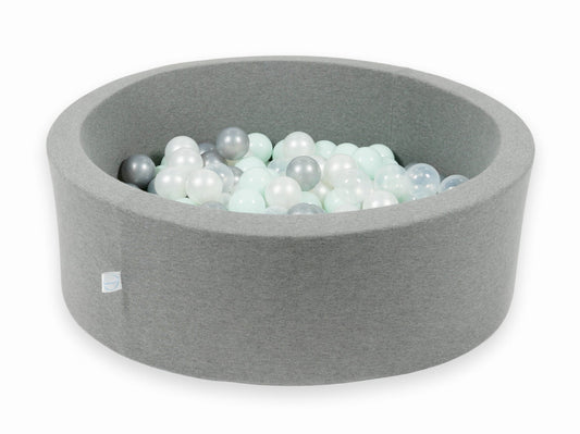 Piscine à Balles gris 90x30 avec boules 200pcs (transparent, perle, argent, menthe clair)
