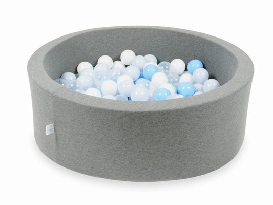 Piscine à balles gris 90x30 avec balles 200pcs (transparent, blanc, bleu bébé, bleu bébé perle)