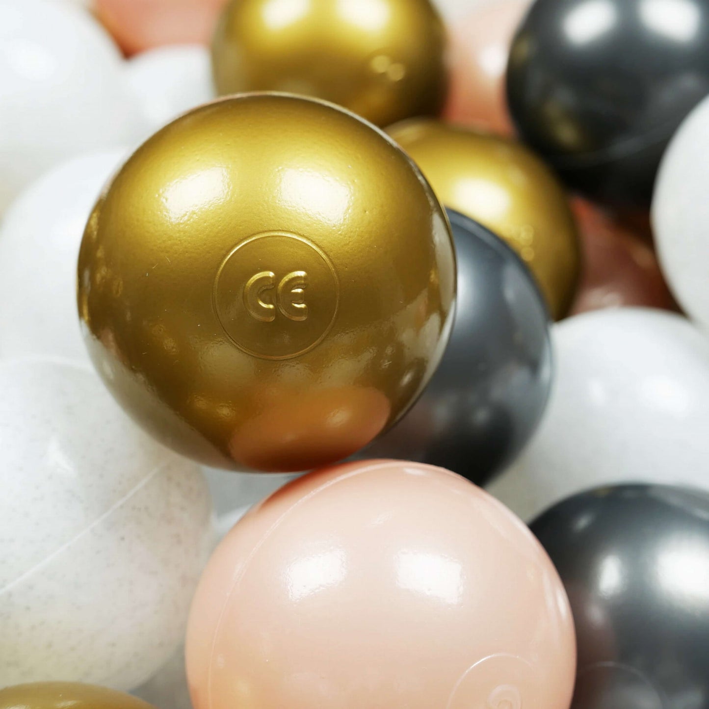 Boules pour piscine à balle ø7cm 500pcs blanc laineux, graphite métallique, or rose, vieil or