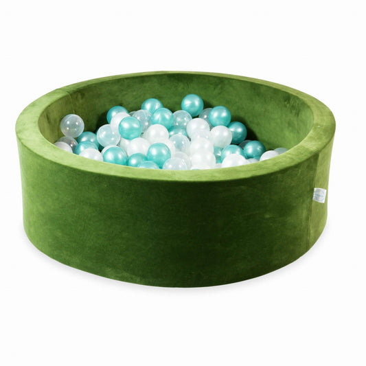 Piscine à Balles 90x30 Velvet Soft Olive avec balles 200 pcs. (transparent, nacré, turquoise métallisé)