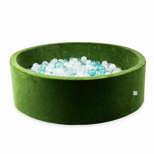 Piscine à balles 130x40 Velvet Soft Olive avec balles 700 pcs. (transparent, nacré, turquoise métallisé)